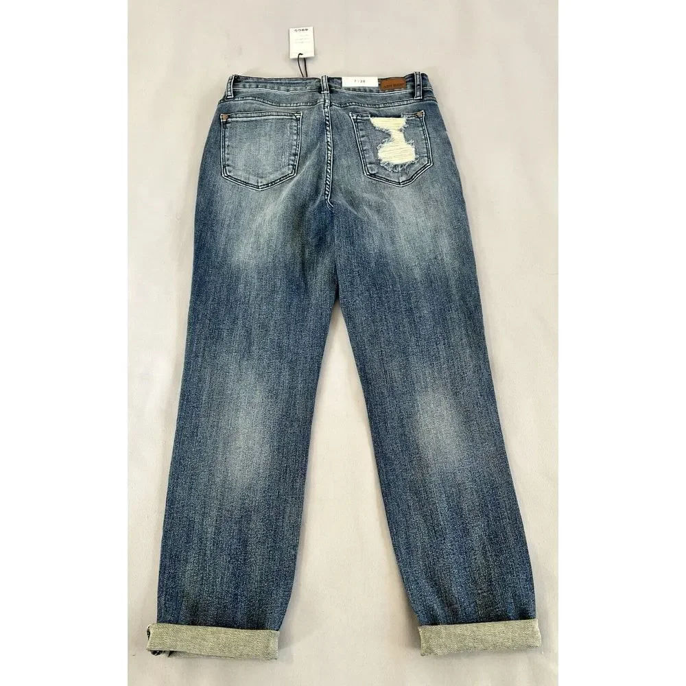 Judy Blue Jeans Womens 7‎ 28 Blue Denim High Waist Crop  Stretch without hem NWT
